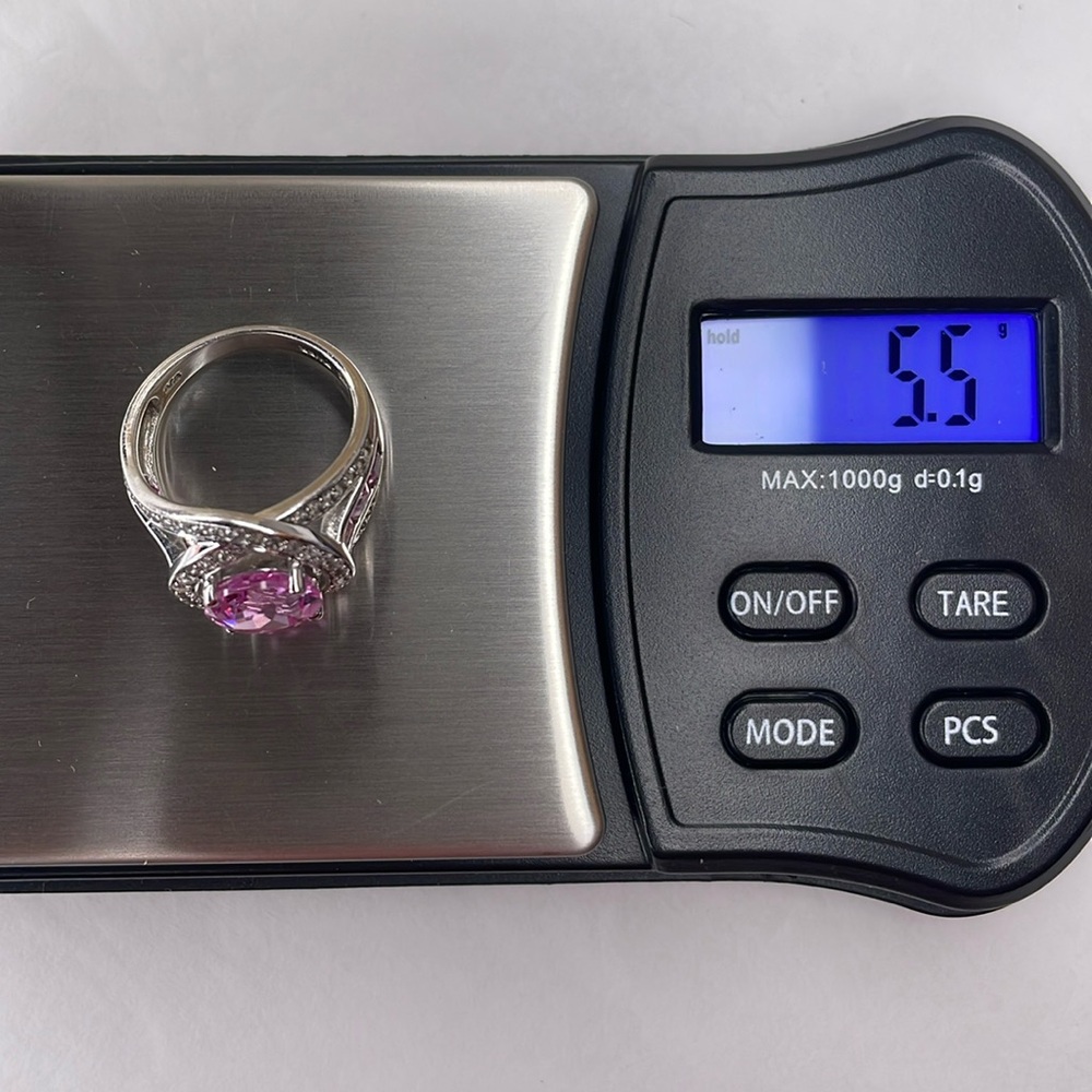 Ring Sterling Silver Pink Halo Ring by JMBR Cubic Zirconia Cocktail Bling Ring - Picture 8 of 10